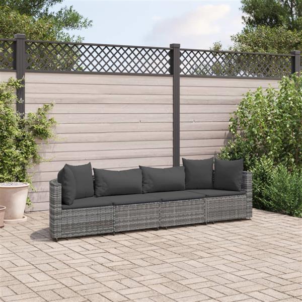 Grote foto vidaxl 4 delige loungeset met kussens poly rattan grijs tuin en terras tuinmeubelen