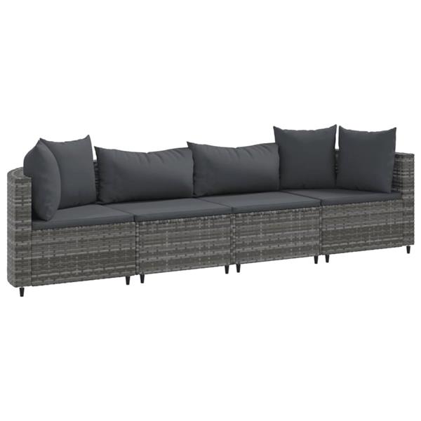 Grote foto vidaxl 4 delige loungeset met kussens poly rattan grijs tuin en terras tuinmeubelen