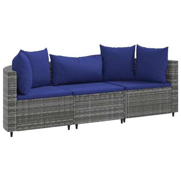 Grote foto vidaxl 3 delige loungeset met kussens poly rattan grijs tuin en terras tuinmeubelen