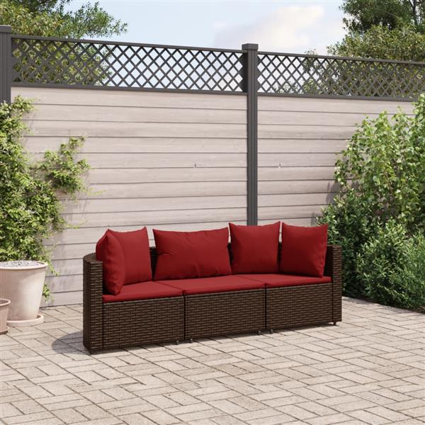 Grote foto vidaxl 3 delige loungeset met kussens poly rattan bruin tuin en terras tuinmeubelen