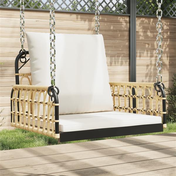 Grote foto vidaxl schommelstoel met kussens 63x58x39 cm poly rattan en staal tuin en terras tuinmeubelen