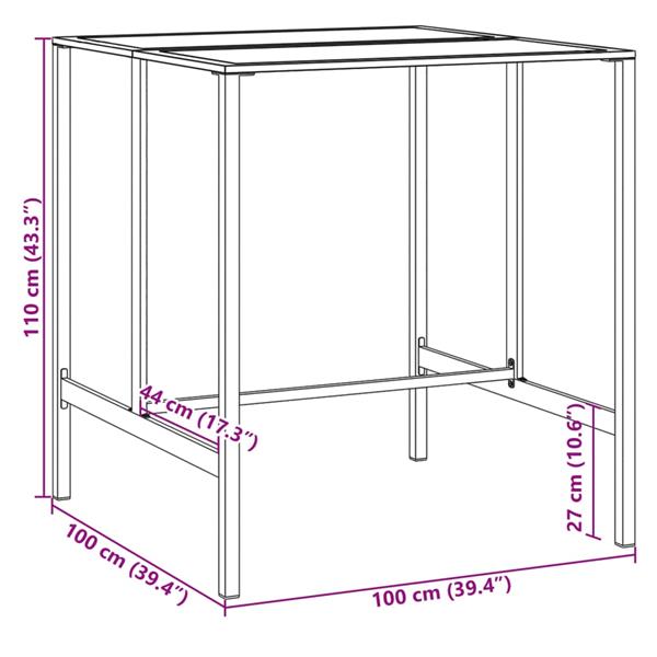 Grote foto vidaxl bartafel 100x100x110 cm gepoedercoat staal zwart tuin en terras tuinmeubelen