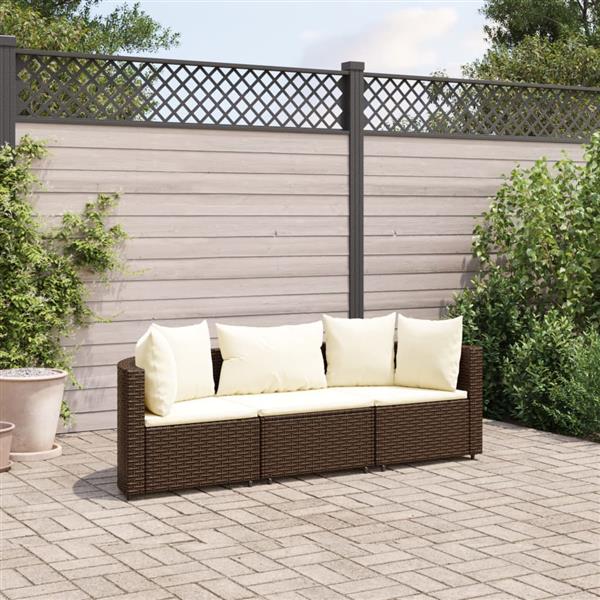 Grote foto vidaxl 3 delige loungeset met kussens poly rattan bruin tuin en terras tuinmeubelen