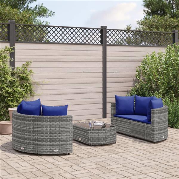 Grote foto vidaxl 5 delige loungeset met kussens poly rattan grijs tuin en terras tuinmeubelen