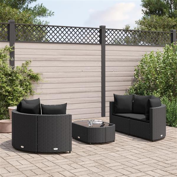 Grote foto vidaxl 5 delige loungeset met kussens poly rattan zwart tuin en terras tuinmeubelen