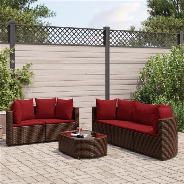 Grote foto vidaxl 6 delige loungeset met kussens poly rattan bruin tuin en terras tuinmeubelen