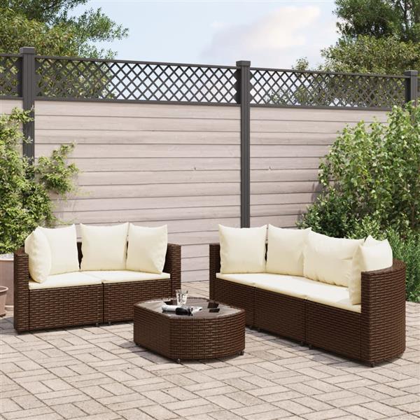 Grote foto vidaxl 6 delige loungeset met kussens poly rattan bruin tuin en terras tuinmeubelen