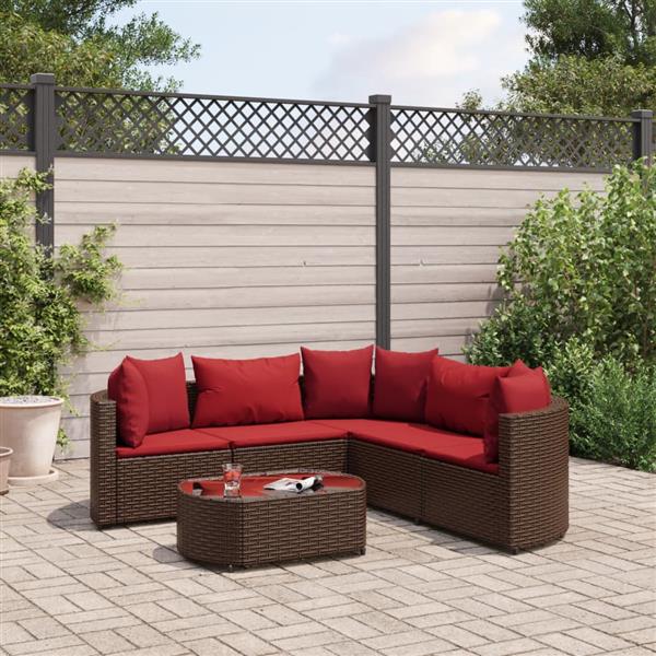 Grote foto vidaxl 6 delige loungeset met kussens poly rattan bruin tuin en terras tuinmeubelen