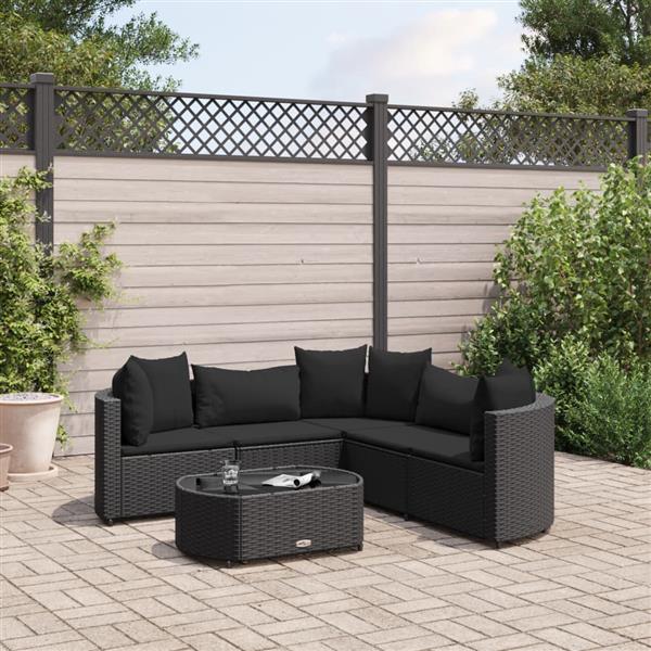 Grote foto vidaxl 6 delige loungeset met kussens poly rattan zwart tuin en terras tuinmeubelen