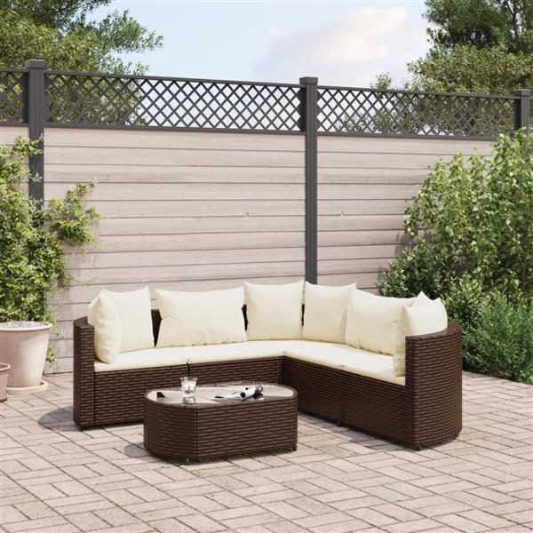 Grote foto vidaxl 6 delige loungeset met kussens poly rattan bruin tuin en terras tuinmeubelen