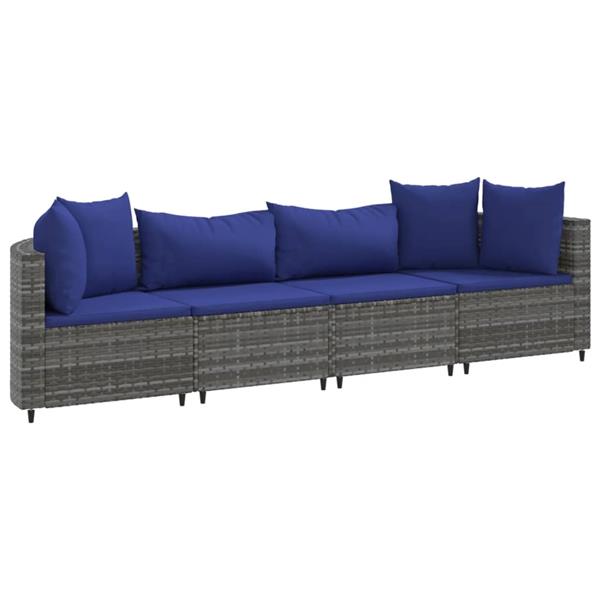 Grote foto vidaxl 4 delige loungeset met kussens poly rattan grijs tuin en terras tuinmeubelen