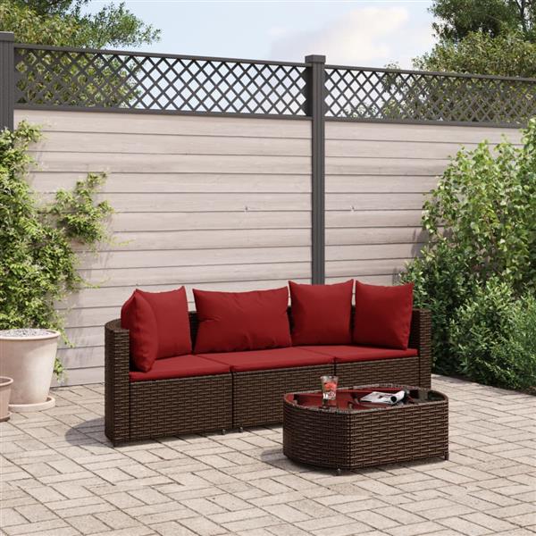 Grote foto vidaxl 4 delige loungeset met kussens poly rattan bruin tuin en terras tuinmeubelen