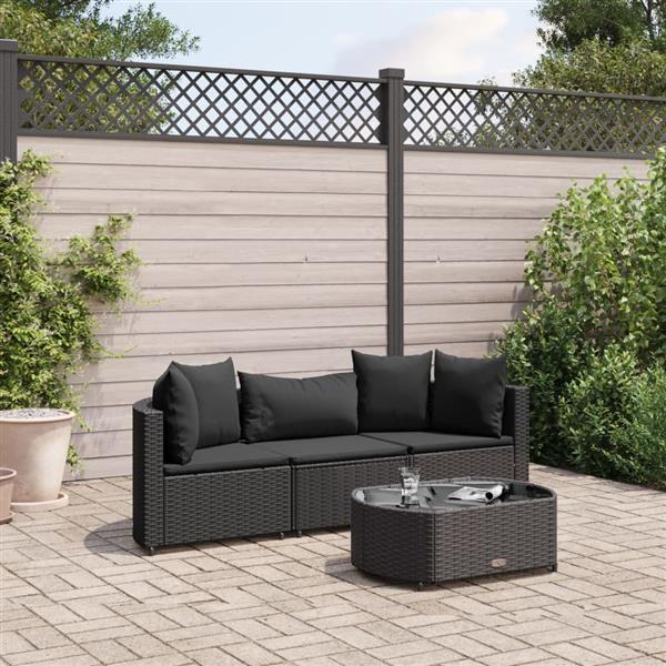 Grote foto vidaxl 4 delige loungeset met kussens poly rattan zwart tuin en terras tuinmeubelen