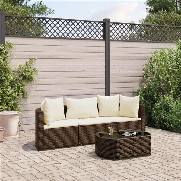 Grote foto vidaxl 4 delige loungeset met kussens poly rattan bruin tuin en terras tuinmeubelen