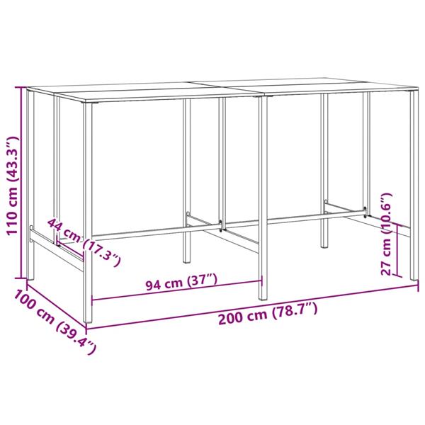 Grote foto vidaxl bartafel 200x100x110 cm gepoedercoat staal zwart tuin en terras tuinmeubelen