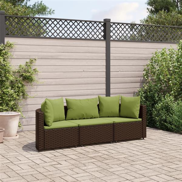 Grote foto vidaxl 3 delige loungeset met kussens poly rattan bruin tuin en terras tuinmeubelen