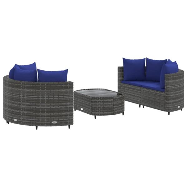 Grote foto vidaxl 5 delige loungeset met kussens poly rattan grijs tuin en terras tuinmeubelen