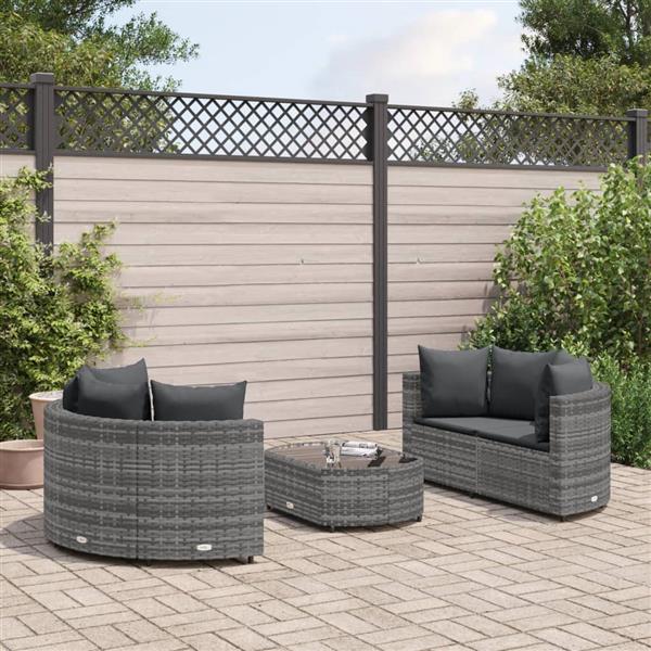 Grote foto vidaxl 5 delige loungeset met kussens poly rattan grijs tuin en terras tuinmeubelen