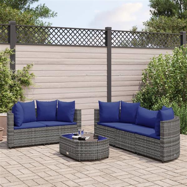 Grote foto vidaxl 6 delige loungeset met kussens poly rattan grijs tuin en terras tuinmeubelen