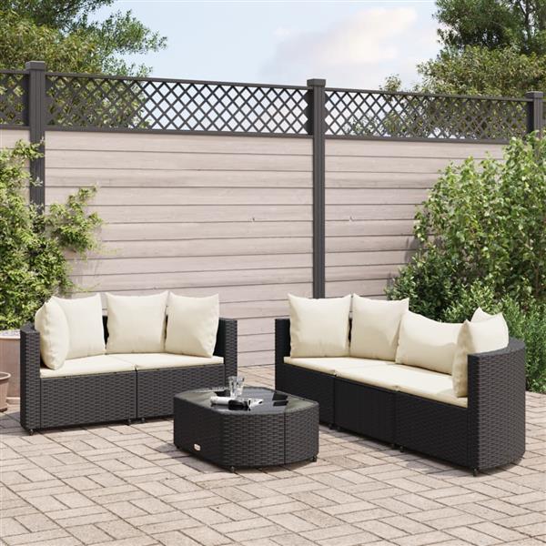 Grote foto vidaxl 6 delige loungeset met kussens poly rattan zwart tuin en terras tuinmeubelen