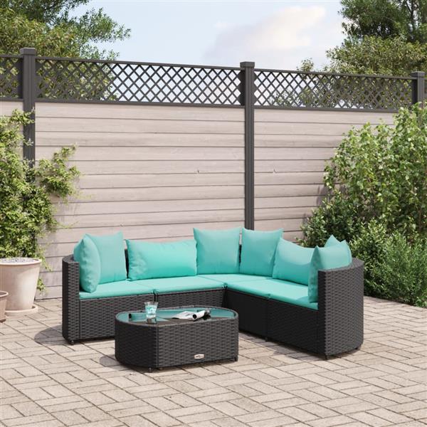 Grote foto vidaxl 6 delige loungeset met kussens poly rattan zwart tuin en terras tuinmeubelen