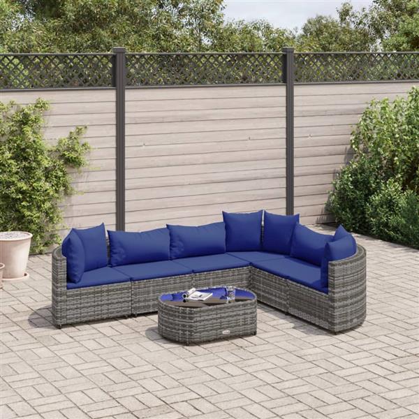 Grote foto vidaxl 7 delige loungeset met kussens poly rattan grijs tuin en terras tuinmeubelen