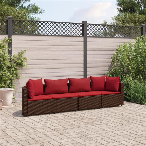 Grote foto vidaxl 4 delige loungeset met kussens poly rattan bruin tuin en terras tuinmeubelen