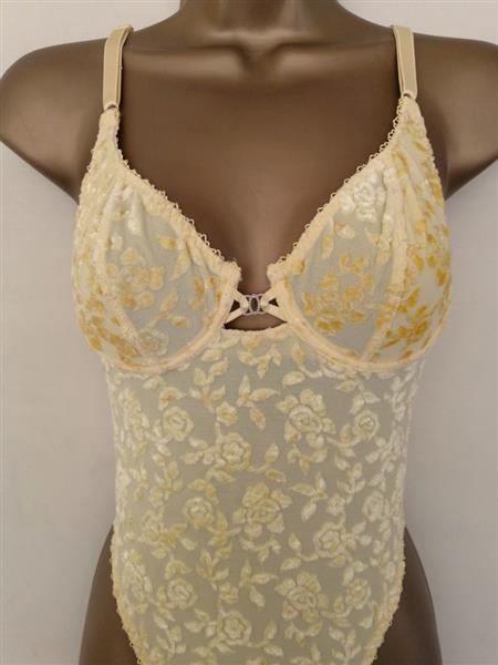 Grote foto prachtige vanillegele body met velours bloemen 80b kleding dames ondergoed en lingerie