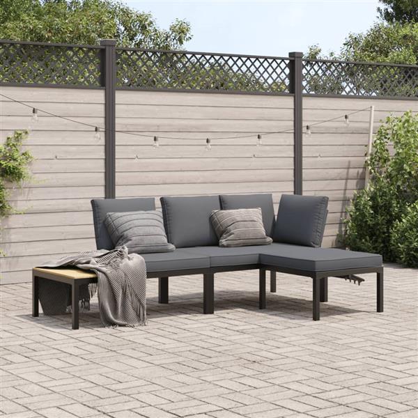 Grote foto vidaxl 3 delige loungeset met kussens aluminium zwart tuin en terras tuinmeubelen