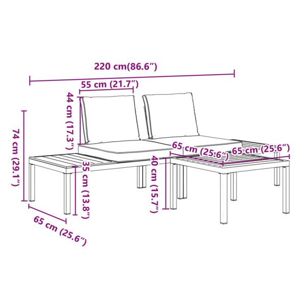 Grote foto vidaxl 3 delige loungeset met kussens aluminium zwart tuin en terras tuinmeubelen