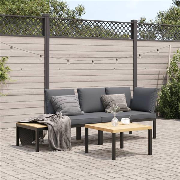 Grote foto vidaxl 3 delige loungeset met kussens aluminium zwart tuin en terras tuinmeubelen