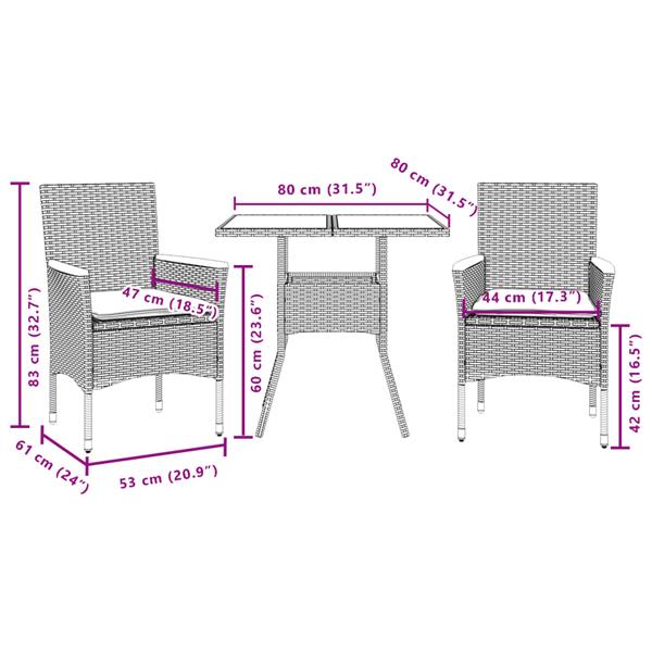 Grote foto vidaxl 3 delige tuinset met kussens poly rattan en acaciahout grijs tuin en terras tuinmeubelen