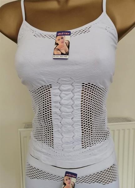 Grote foto super trendy witte top caraco met hipster shorty kleding dames ondergoed en lingerie