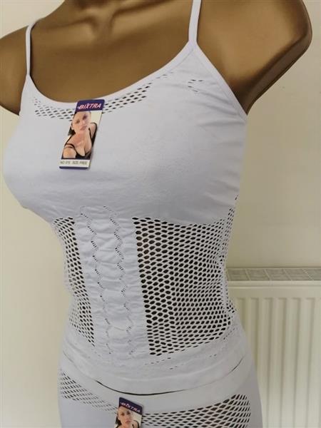 Grote foto super trendy witte top caraco met hipster shorty kleding dames ondergoed en lingerie