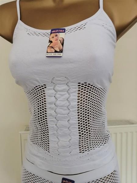 Grote foto super trendy witte top caraco met hipster shorty kleding dames ondergoed en lingerie