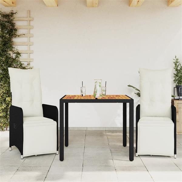 Grote foto vidaxl 3 delige bistroset met kussens poly rattan zwart tuin en terras tuinmeubelen