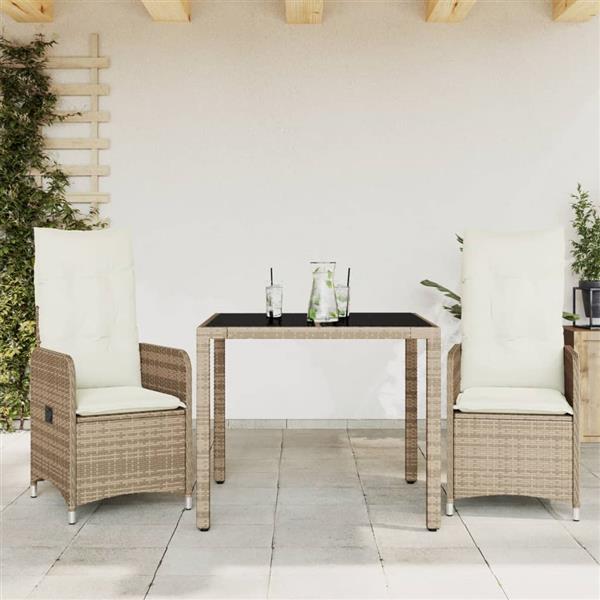 Grote foto vidaxl 3 delige bistroset met kussens poly rattan beige tuin en terras tuinmeubelen