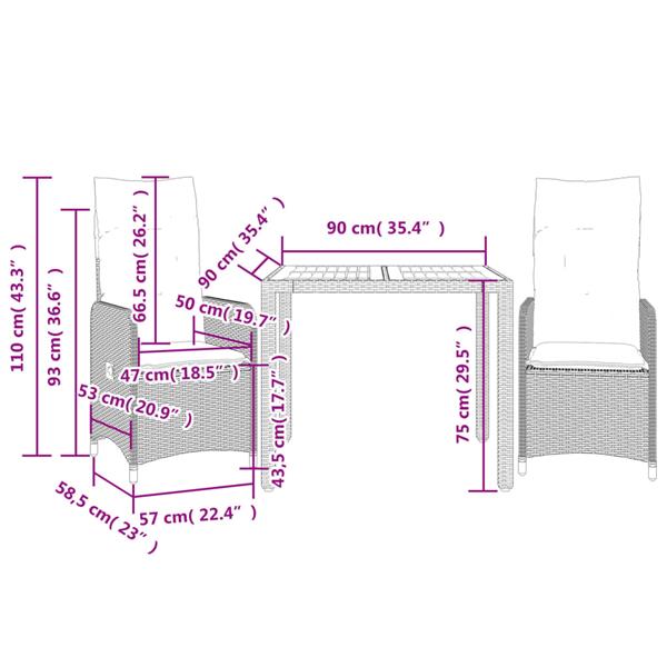 Grote foto vidaxl 3 delige bistroset met kussens poly rattan beige tuin en terras tuinmeubelen