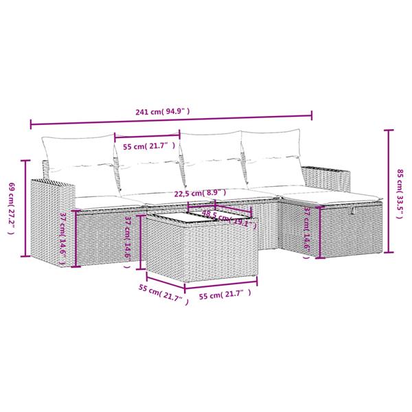 Grote foto vidaxl 6 delige loungeset met kussens poly rattan lichtgrijs tuin en terras tuinmeubelen