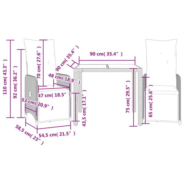 Grote foto vidaxl 3 delige bistroset met kussens poly rattan bruin tuin en terras tuinmeubelen