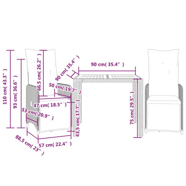 Grote foto vidaxl 3 delige bistroset met kussens poly rattan zwart tuin en terras tuinmeubelen