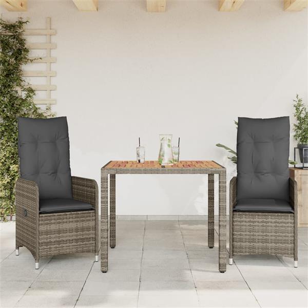 Grote foto vidaxl 3 delige bistroset met kussens poly rattan grijs tuin en terras tuinmeubelen