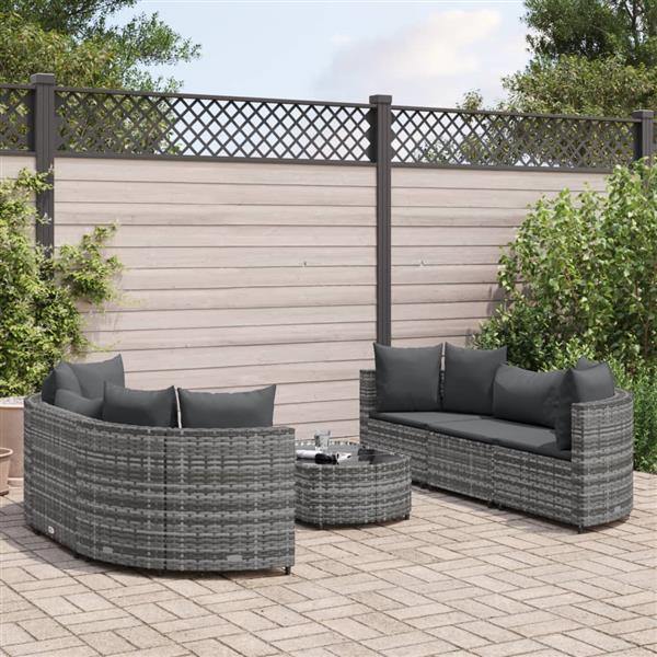 Grote foto vidaxl 7 delige loungeset met kussens poly rattan grijs tuin en terras tuinmeubelen