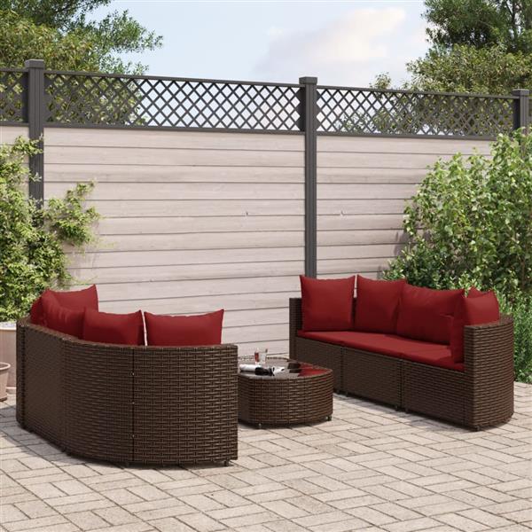 Grote foto vidaxl 7 delige loungeset met kussens poly rattan bruin tuin en terras tuinmeubelen