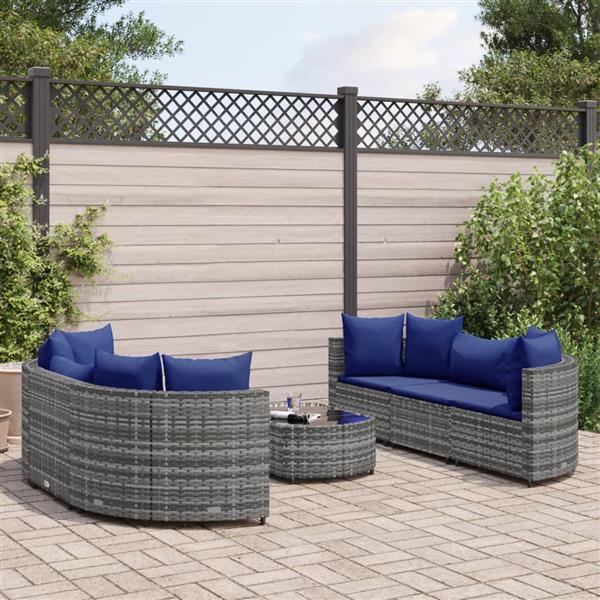 Grote foto vidaxl 7 delige loungeset met kussens poly rattan grijs tuin en terras tuinmeubelen