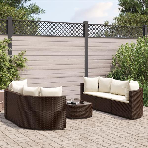 Grote foto vidaxl 7 delige loungeset met kussens poly rattan bruin tuin en terras tuinmeubelen