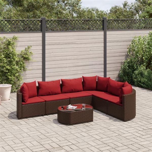 Grote foto vidaxl 7 delige loungeset met kussens poly rattan bruin tuin en terras tuinmeubelen