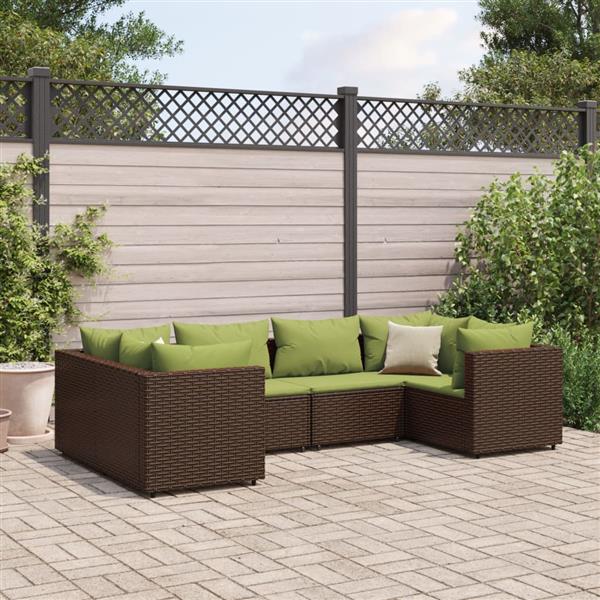 Grote foto vidaxl 6 delige loungeset met kussens poly rattan bruin tuin en terras tuinmeubelen