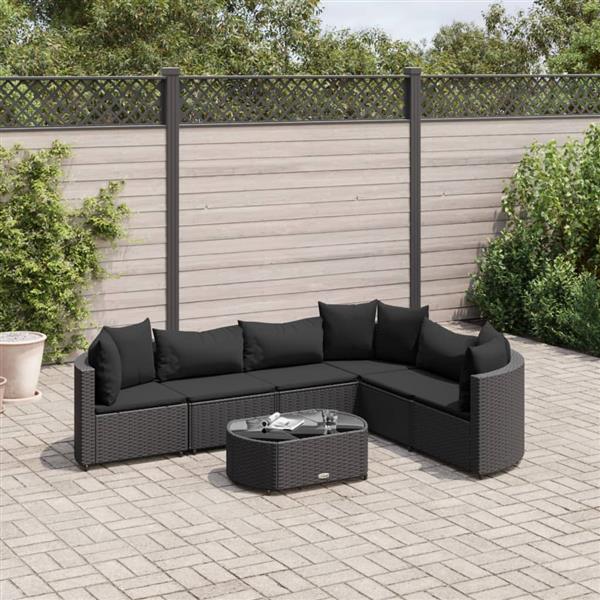 Grote foto vidaxl 7 delige loungeset met kussens poly rattan zwart tuin en terras tuinmeubelen