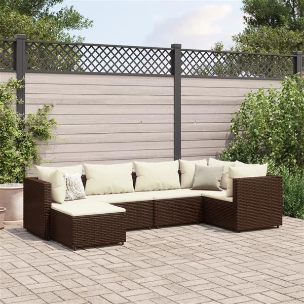 Grote foto vidaxl 6 delige loungeset met kussens poly rattan bruin tuin en terras tuinmeubelen